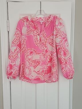 Lilly Pultized Pink Patterned Long-Sleeve Women's Blouse